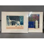 Two prints, "Blue gate" and "Farmhouse in Brianza", by Julia Matcham (1933) and Ilana Richardson (