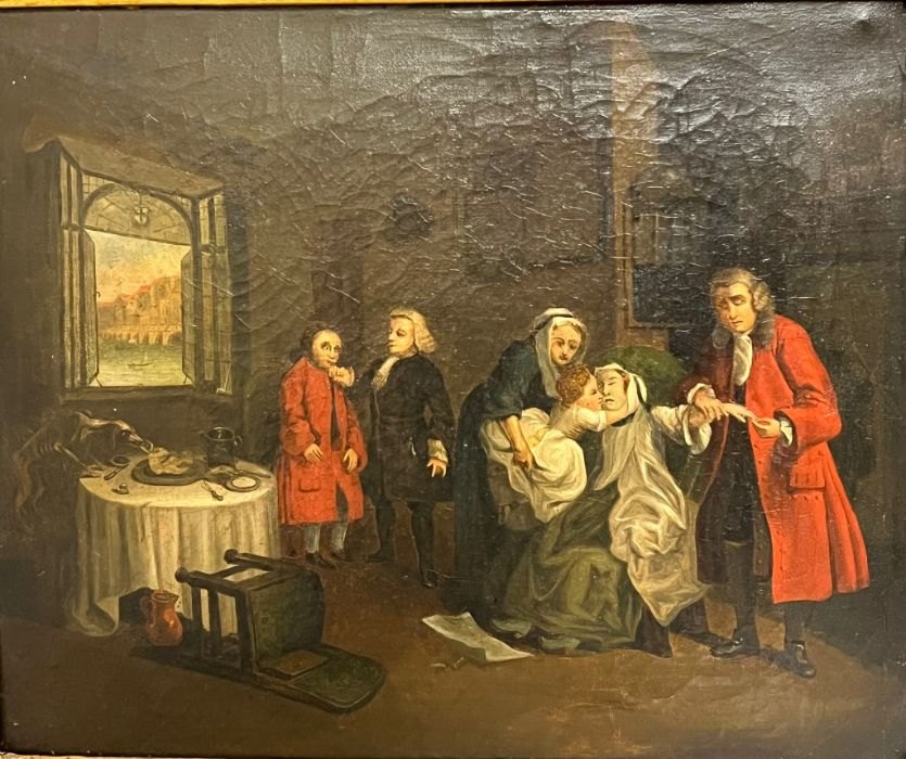 An oil on canvas after William Hogarth "The Death of the Countess" 30cm x 25cm - Image 3 of 5
