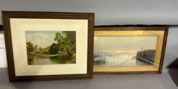 Two landscapes scene, one signed 'GKN', framed and glazed (87cm x 58cm).