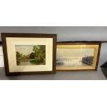 Two landscapes scene, one signed 'GKN', framed and glazed (87cm x 58cm).