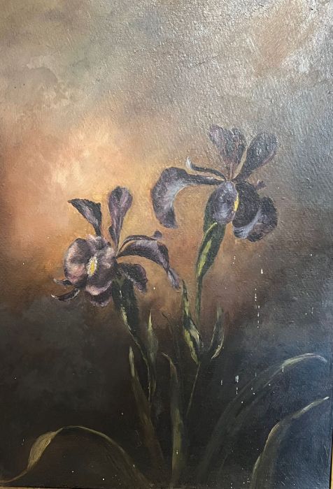 An oil on canvas, still life Iris 48cm x 64cm - Image 2 of 2