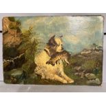 An 19th century oil painting on board, terrier with rabbit signed lower right and dated, WT18