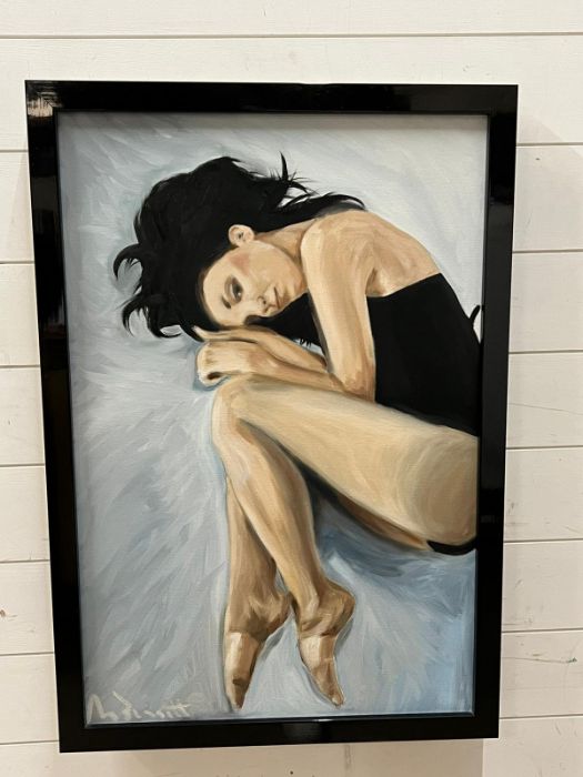 A painted canvas of a girl signed lower left (56cm x 80cm) - Image 3 of 3