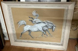 A pastel of a grey stallion by Syka Macarthey