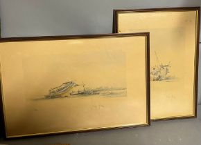 Two harbour sketches signed lower right