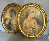 Two oval portrait engraving in gilded frames 57cm x 65cm