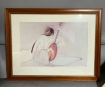 After Lucienne Ha Van Vuong (1914-1990) English, "Girl with Mandolin", a framed print (81cm x