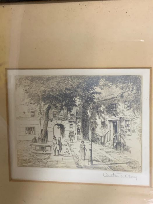 'A street view', a signed print by Arthur L. Cherry, glazed and framed, (14cm x 11cm). - Image 2 of 4