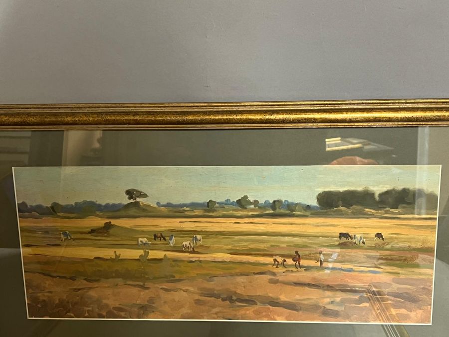 Oil painting of a farm land and a watercolour of fishing boats signed lower right - Image 2 of 8