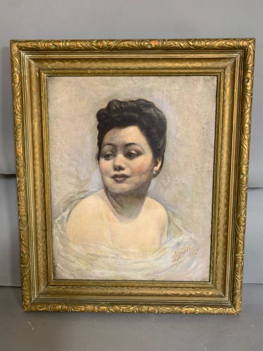Harry Zitter (XX) American, "A portrait of a lady, signed and dated '58 lower right, mixed media,