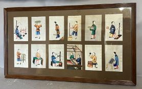 Twelve Japanese miniatures paintings of working life 6cm x 9cm