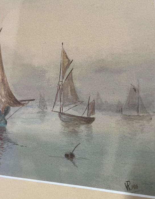 Oil painting of a farm land and a watercolour of fishing boats signed lower right - Image 6 of 8