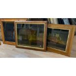 Three sailing ships painted on glass