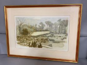 A print of an engraving Exhibition of the Horticultural society, framed and glazed, 94cm x 70cm