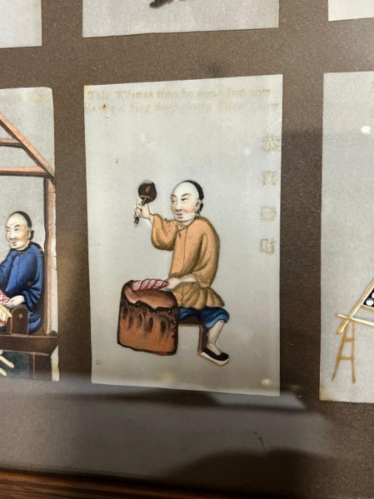 Twelve Japanese miniatures paintings of working life 6cm x 9cm - Image 2 of 7