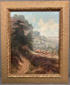 An oil on canvas of a rural scene, signed lower left