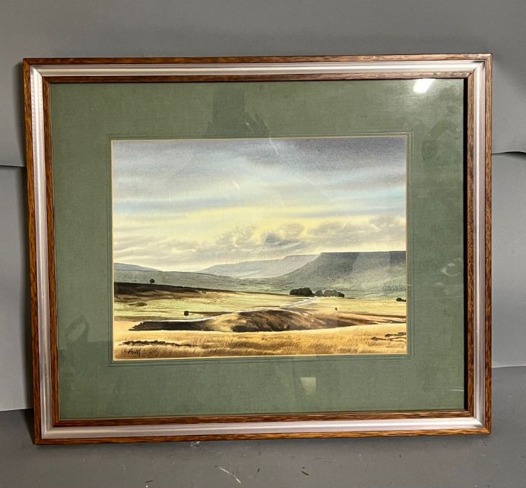 A watercolour of a northern landscape signed 'Grill', framed and glazed, (53cm x 45cm).