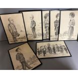A collection of seven Pat Rooney Caricature stretches, Pat Rooney cartoonist visited RAF stations