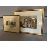 A signed engraving opera house Covent gardens and St Georges hospital. signed lower left (largest