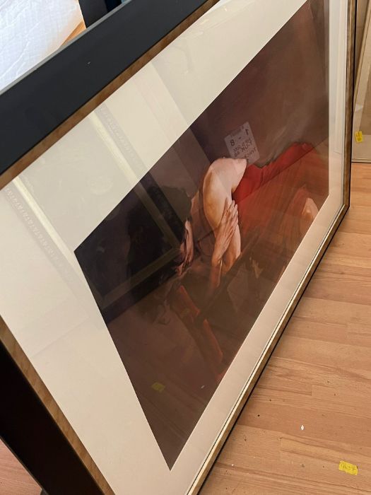 A large contemporary print of a lady Scantily Clad on a sofa 120cm x 96cm - Image 2 of 2