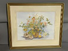 Still life with mushrooms, a watercolour signed 'M. Burr' and dated '94, framed and glazed, 66cm x