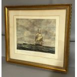 A large framed engraving print of Warships "The Java Plate 3" (73cm 65cm)