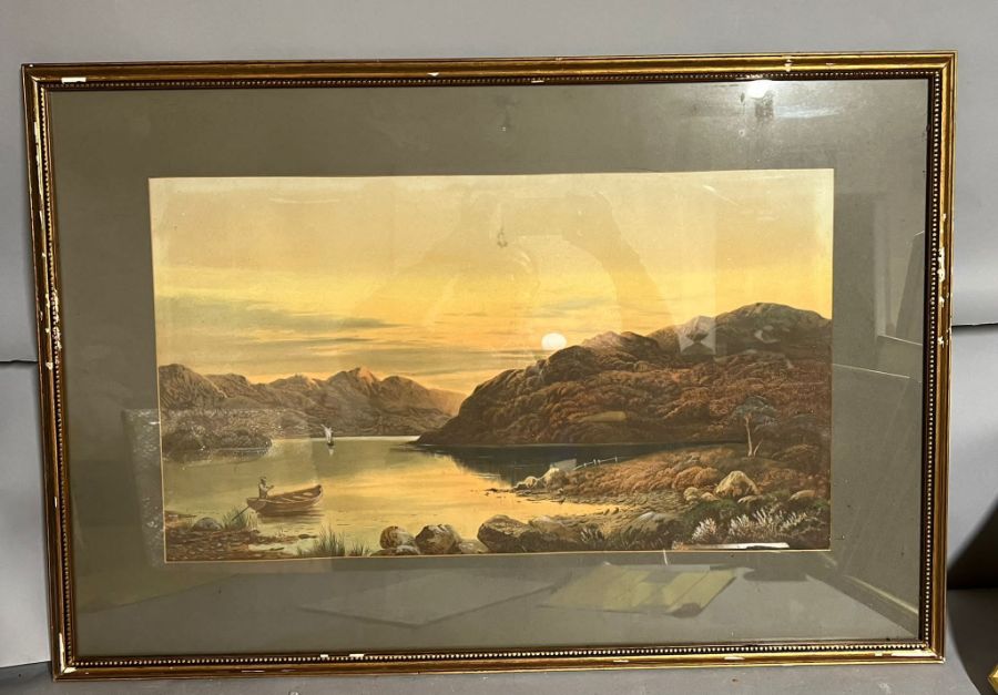 A fishing scene in pastel, framed and glazed (87cm x 60cm).