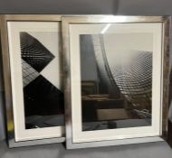 Two architectural black and white contemporary prints, framed and glazed (80cm x 65cm)