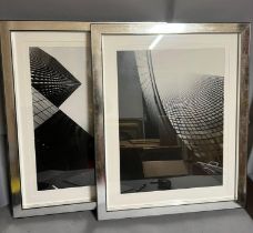 Two architectural black and white contemporary prints, framed and glazed (80cm x 65cm)