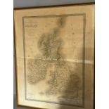 A framed French map of England 66cm x 53cm