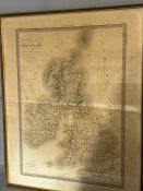 A framed French map of England 66cm x 53cm