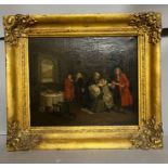 An oil on canvas after William Hogarth "The Death of the Countess" 30cm x 25cm