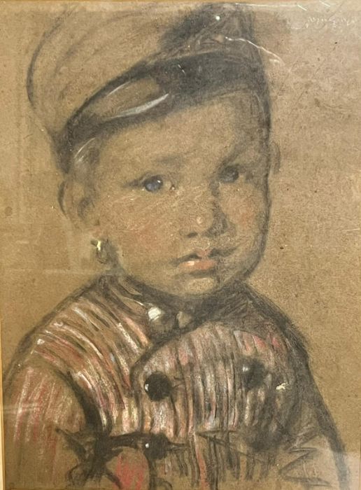 A pastel of a boy 54cm x 43cm - Image 2 of 3