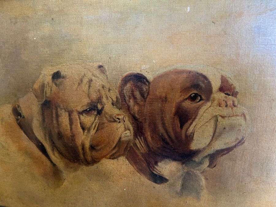 A print of to Bulldogs in carved frame, signed - Image 3 of 3