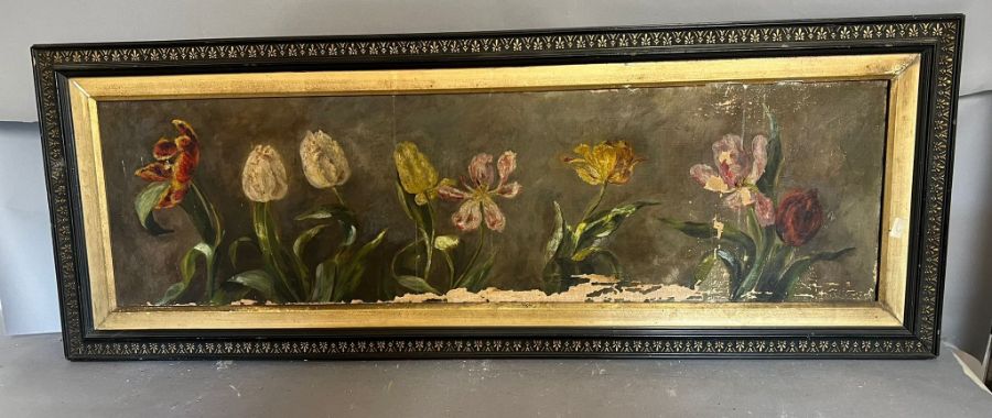 A vintage oil on canvas still life 110cm x 40cm