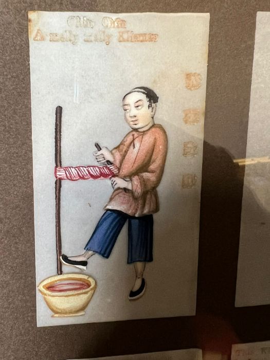 Twelve Japanese miniatures paintings of working life 6cm x 9cm - Image 6 of 7