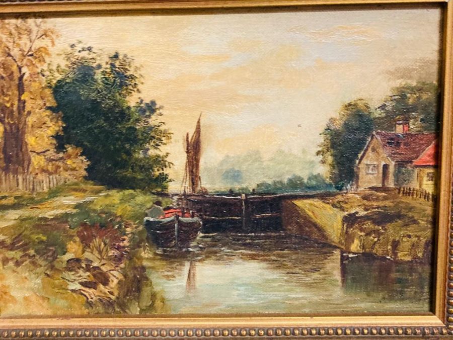 A framed oil on canvas of a river scene (36.5cm x 29cm) - Image 6 of 6