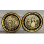 A pair of oval framed engravings after Angelica Kauffmann 'Blind Man's Bluff' and another (Dia