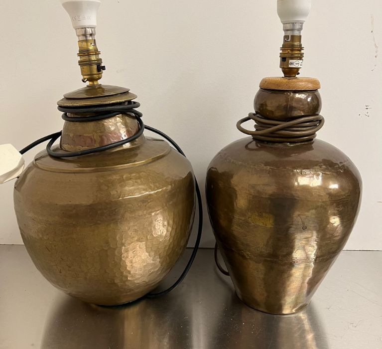 Two hammered brass table lamps