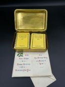 A 1914 Queen Mary WWI Christmas tin, with original Christmas card message, tobacco and cigarettes.