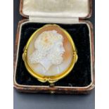 A cameo with classical male bust and gold setting (untested)