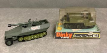 A Dinky toy, Bren Gun Carrier 622 and a Tank Destroyer