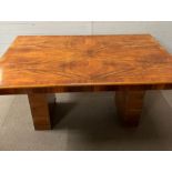 Art Deco style dining table raised on twin slab bases (H76cm W153cm D91cm)