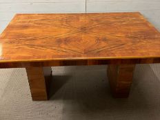 Art Deco style dining table raised on twin slab bases (H76cm W153cm D91cm)