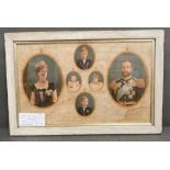 A framed silk of George V and family, when he was the Duke of Cornwall and York dated 1899.