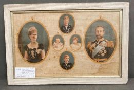 A framed silk of George V and family, when he was the Duke of Cornwall and York dated 1899.