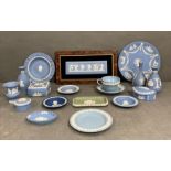 A large selection of Wedgwood Jasperware to include vases, pin dishes, lidded pots, plaque etc.