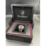 Tonino Lamborghini spider black watch, pvd case, black and red dial, black leather Italian flag