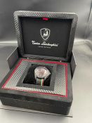 Tonino Lamborghini spider black watch, pvd case, black and red dial, black leather Italian flag