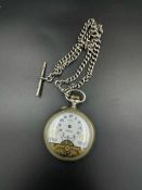 A Jovis 8 day pocket watch AF with hallmarked silver Albert chain